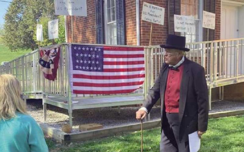 Frank Butwin portraying William Henry Harrison running for U.S. President in 1840.