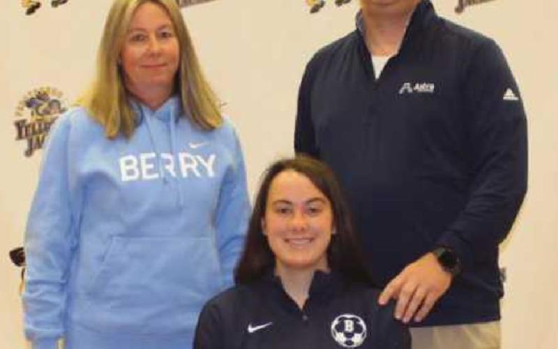 Hailey Thompson will play soccer for Berry College, where she plans to major in pre-veterinary medicine. With her are her parents Jenny and Travis.