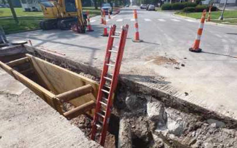 Excavation at Louisiana and Indiana avenues exposed interurban track.