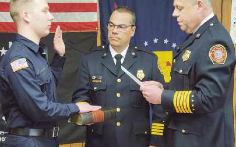 From left, firefighter and EMT Jacob Rands, Deputy Fire Chief James Rodriguez and Fire Chief Tom Brice.