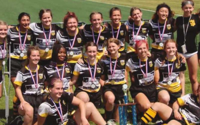 The girls rugby team: back row, left to right, Tess Ley, Angelina Mata, Molly Cherry, Jadyn Roth (Co-Captain), Olivia Allen (Co-Captain), Bianca Metreger, Kenzie Morris, Annabel Shim, field assistants Kasey Hill and Ailey Merrick. Middle row: Rylie Thorstensen, Sharrah Vaughn, Evelyn Okenka, Kate Magoun, Emma Michael, Keely Merrick. Front row: Maizie Kies, Emalyse Higgins.