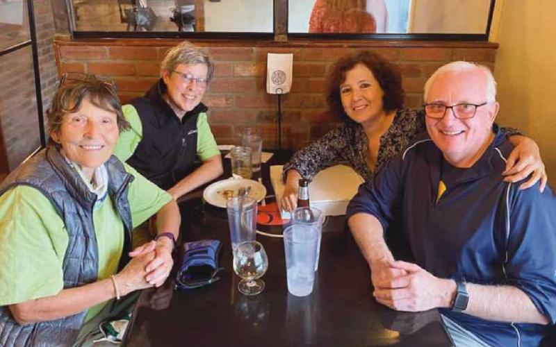 Clockwise, from left, Kathi Weiss and Cathie Rowand with Ms. Rowand’s PHS classmates Rachel and Mark Weber.