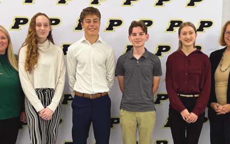 From left: PHS Assistant Principal Katie Bacon, Madison Fisher, Karson Klapper, William Hollenbeck, Hannah Davies and board member Sue Larimer.