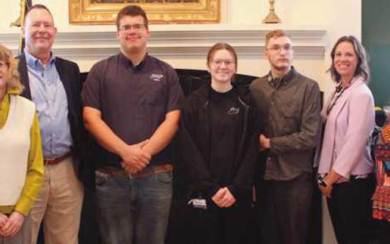 From left are STRIVE mentors and Rotarians Susan Nelson and Walt Celley; Penta scholarship recipients Tim Turski of Rossford Schools, Emma Kasza of Otsego and James Sniadecki of Maumee; Penta STRIVES supervisor Rachel Bernhard, and STRIVE mentor and Rotarian Janelle Haas.