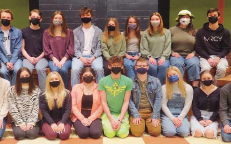 Cast, from left, front row: Max Baca, Cecily Hayward, Avery Snyder, Dakota Bach, Collin DeVincent, Jacob Benington, Lindsay Sanderson, Merritt Backus and Clayton Snyder. Back: Caleb Gildner, Evan Boyers, Rowan Creps, Owen Dennis, Katie Kleeberger, Grace Ermie, Megan Bartalsky, Natalie Merriman and Luke Knight.