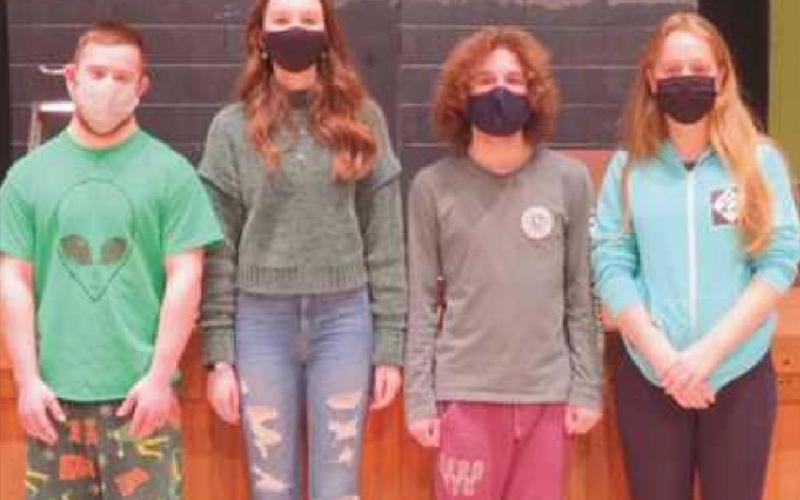 Stage crew, from left: AJ Bach, Mira Zarobinski, Aiden Stroud and Matilda Dalton.