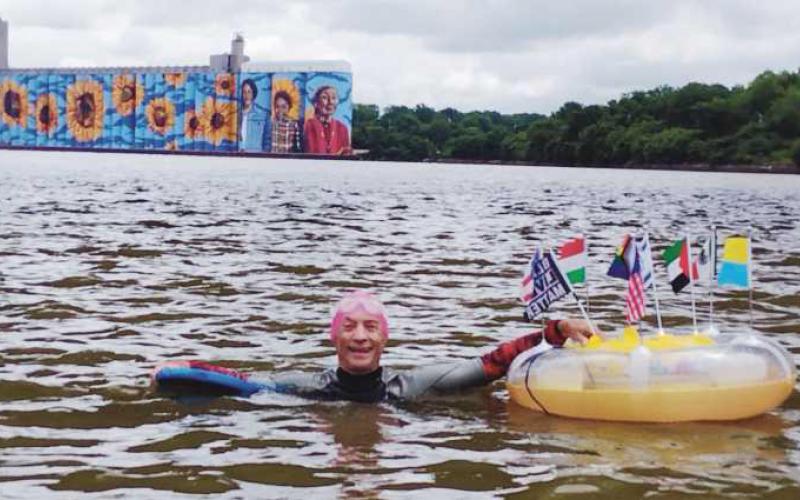 67-year-old yoga instructor Joe Sparks during his latest 13.5-mile fund-raising swim.