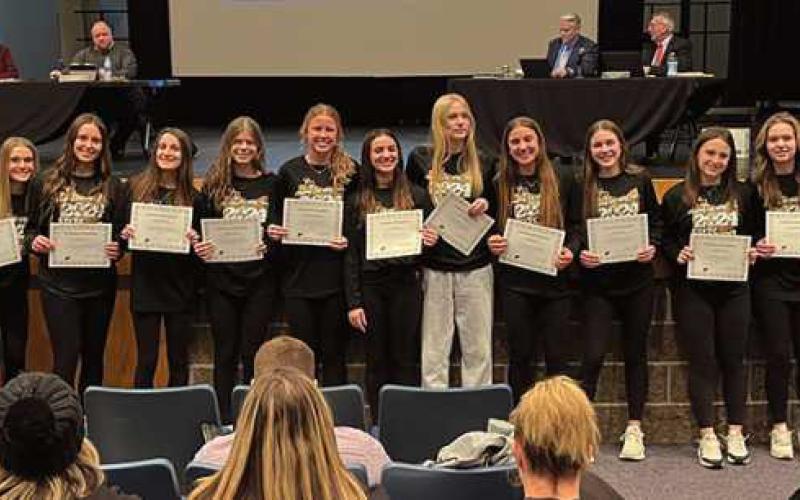 Perrysburg OHSAA state qualifiers receive their recognitions.