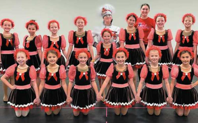 The gingersnap dancers with lead baker Ginger, Olivia Kesling, and choreographer, Megan Burnham, from Perrysburg Dance Academy.