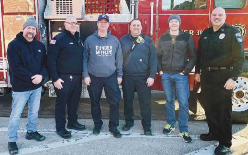 Left to right: firefighter and paramedic Justin Lynch, Chief William McCullough, Captain Joel Whitmore, firefighter and paramedic Josh Amstutz, firefighter and paramedic Dustin Ellinwood and Public Safety Director and Police Chief Patrick Jones.