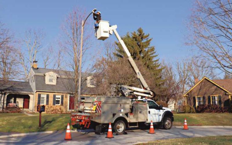 Toledo Edison crews install new streetlights in Perrysburg.