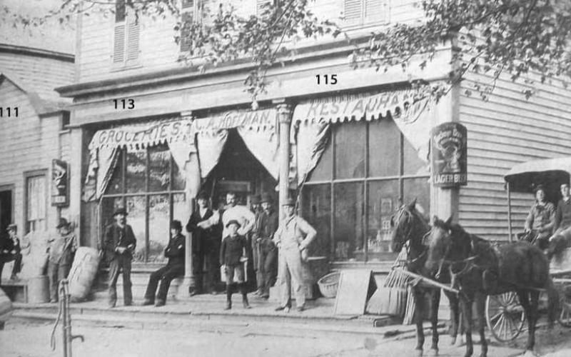 Chris Hoffmann grocery 1890s. Note that Artz Saloon moved to 111.