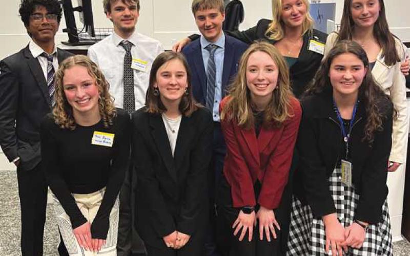 From left, back row: Avnish Shendge, Jonathan Severt, Zachary Meyer, Allison Harrold and Ella Hahn. Front row: Camryn Bruderly, Luella Eynon, Lillith Dunn and Anwyn Sawaya. Not pictured: Maanya Parikh, Bismah Gill and Momina Gill.