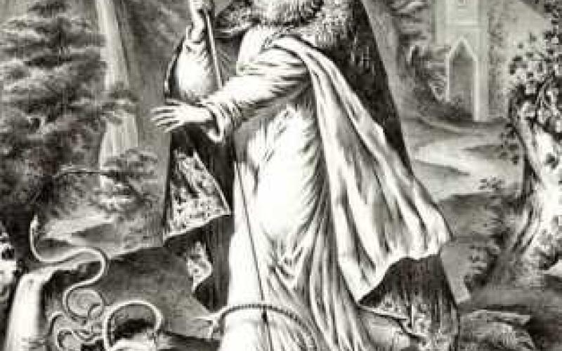 An illustration of St. Patrick banishing snakes from Ireland by unidentified artist, published in the U.S., 1872.