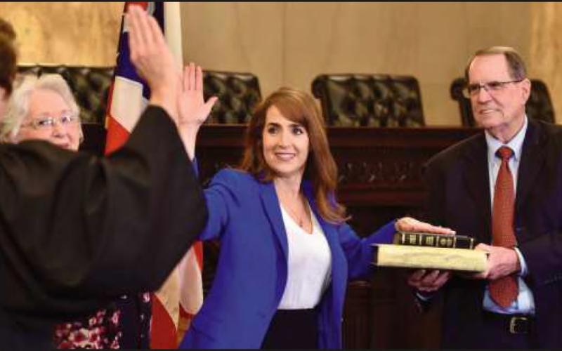 State Senator Theresa Gavarone is sworn in during opening day ceremonies at the Ohio Statehouse in Columbus.