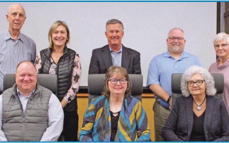 Above, from left, are board vice president Eric Benington, president Judith Sander and board member Judith Paredes; back row, from left, are board members Bill Green, Diane Balczerak, Paul Welker, Ken Sutter and new member Joan Kuchcinski of Educational Service Center of Lake Erie West. She took the oath of office along with returning board members Ms. Balczerak, Ms. Sander, Ms. Paredes and Mr. Sutter. Not shown is board member Kathy Limes.