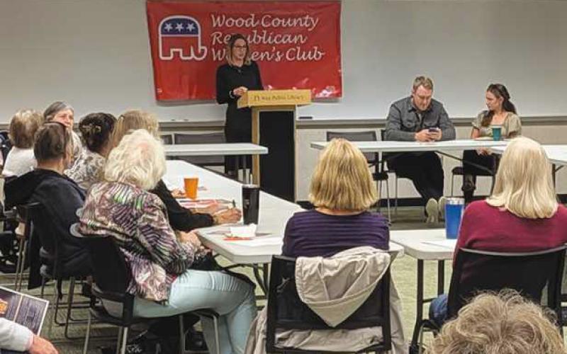 Sally Culling addressing the Wood County Republican Women’s Club at its October meeting at Way Public Library.