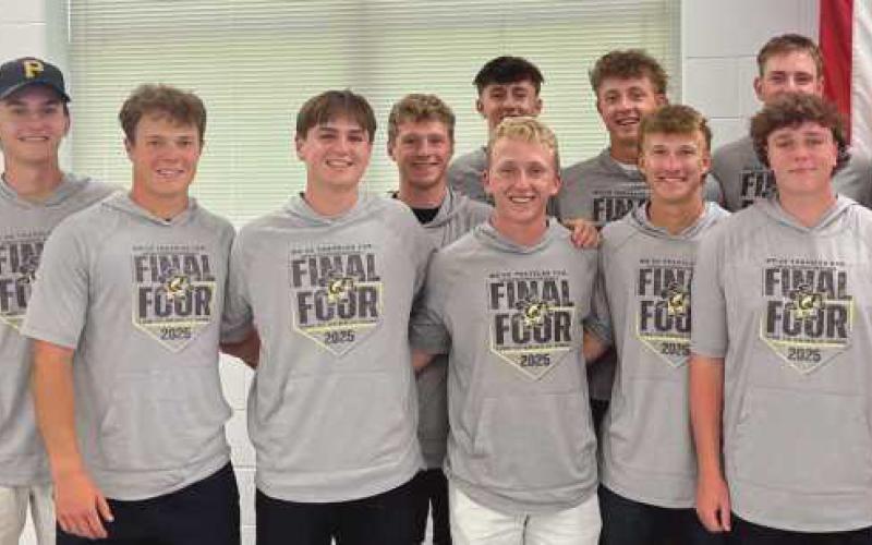 From left, front row: Board of Education member Chris Anderson, Ben Miller, Braxton Mefferd, Asher Lattimore, Owen Mead, Ryan Rettig, Landon Winters, Brendan LaPoint and Coach Dave Hall. Back row: Noah Lindsey, Tyler Palmer, AJ Crowley and Preston Faris. Not Pictured: Andrew Charpie, Lucas Graham, Brayden Heitmeyer, Connor Kessinger, Mason Kessinger, Joel Manges, Grant Petteys and J.D. Zeeb.