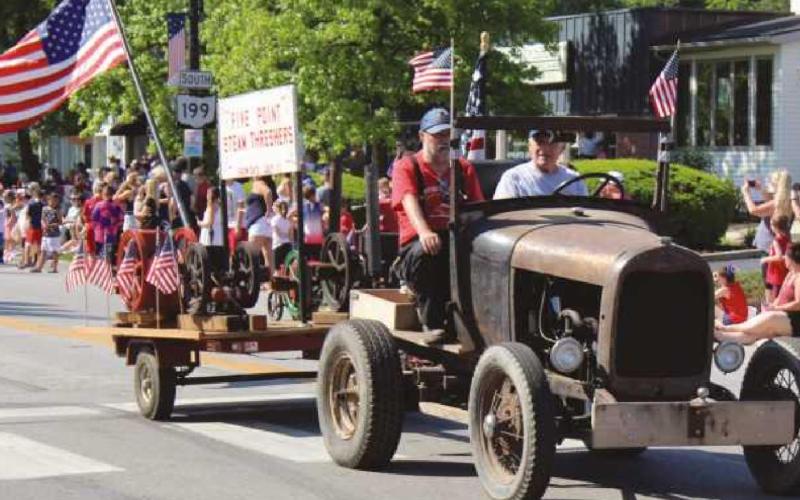The Five Point Steam Threshers participated in the Memorial Day parade, showing off their antique equipment that is still operable.