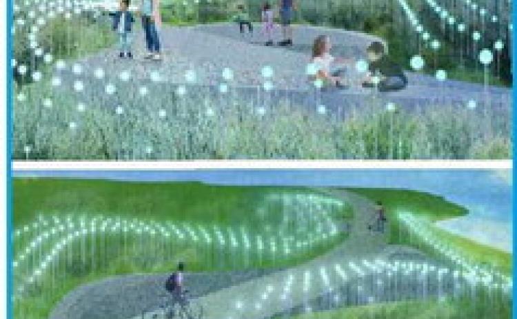 Above is an artist’s rendering of the glass “Field of Histories.”