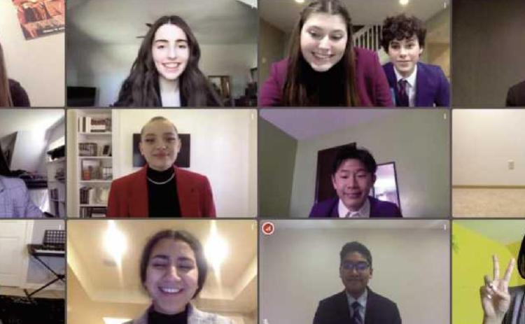 Bottom row, left to right: Rowan Creps, Yasmine Maklad, Nikhil Methi, Hanan Sjah. Middle row, left to right: Bella Aromas, Linzy Taylor, James Xiao, Sydney Rettig. Top row, left to right: Merritt Backus, Anna Dawley, Dakota Bach, Max Baca, Andy Chung. Not pictured: Andy Engelhart.