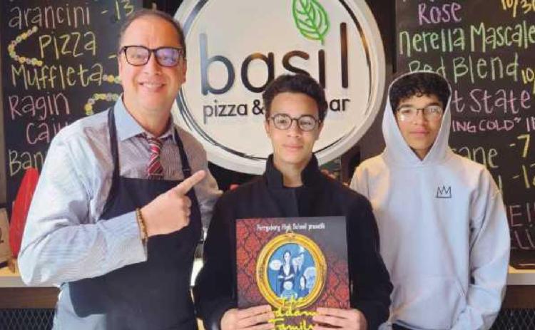 Holden Matthews and Jackson Matthews at Basil Pizza and Sports Bar.