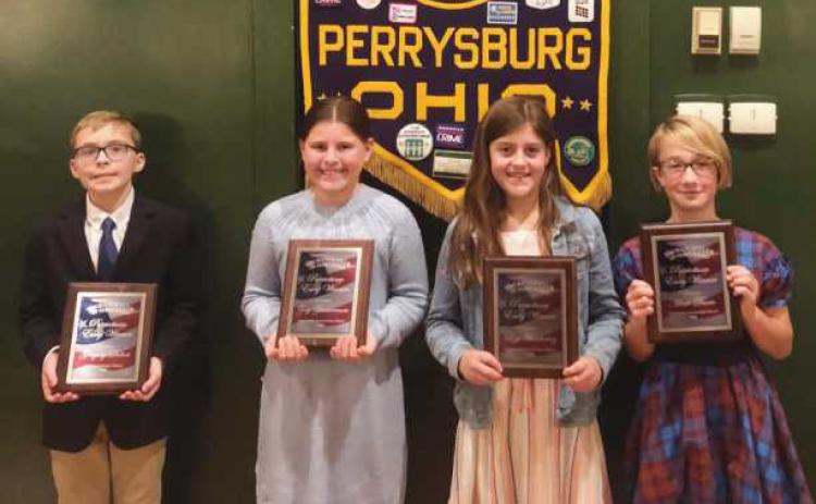 Pictured are the winners of the Perrysburg Exchange club Patriotism Essay Contest, from left to right: Gregory Dubois, Saint Rose; Zoey Zimmerman, Lizzy Wronkowicz and Miah Dario, 5th Grade, Hull Prairie Intermediate. Not pictured: Noah Heinlin.