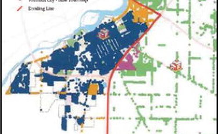 This map shows areas better served by each jurisdiction.