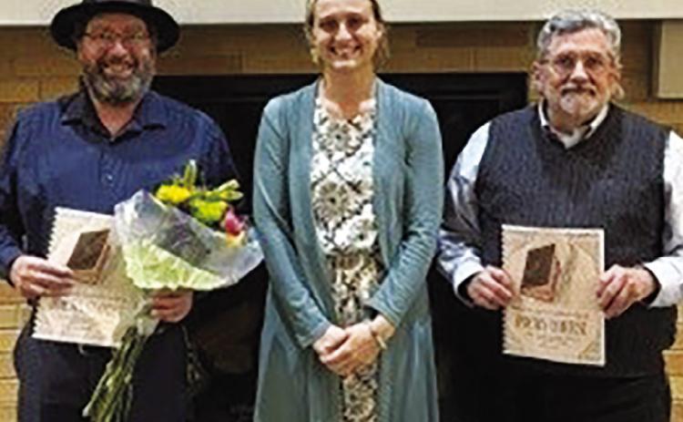 From left: Joseph DeMare, runner up; Aspen Short of Wood Haven Health Care, and Geoff Howes, winner.