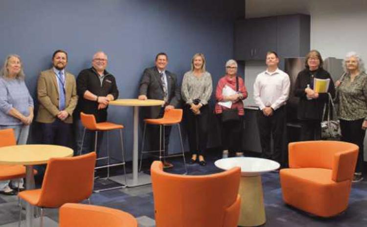 Above are Penta school board members in the student lounge area of the new satellite campus on Corporate Drive in Holland. The board toured the facility following their regular board of education meeting. The building will house the phlebotomy program, among others, and will serve high school students and adult education learners.