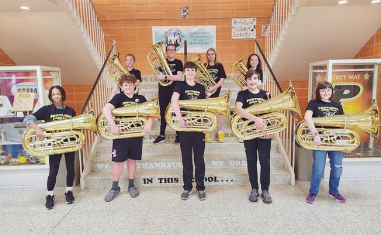 Perrysburg Junior High School students pose with their new tubas and euphoniums.