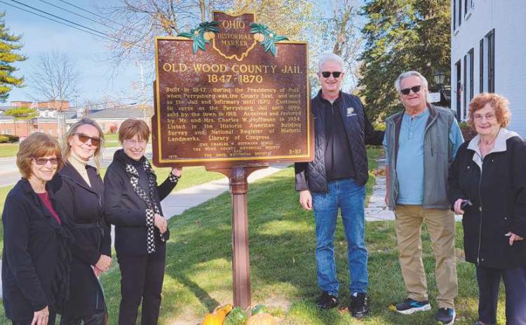 Dedicating the new marker were HPI board members with Mayor Mackin. Pictured, from left: Joanie Graver, Joy Studer, Sharon Hoffmann, Mayor Tom Mackin, Dave Kleeberger and Judy Justus.
