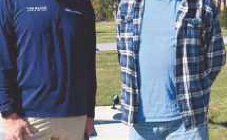 Michael Young, pictured with Mayor Mackin, earned second place for “Quantum Flock.”