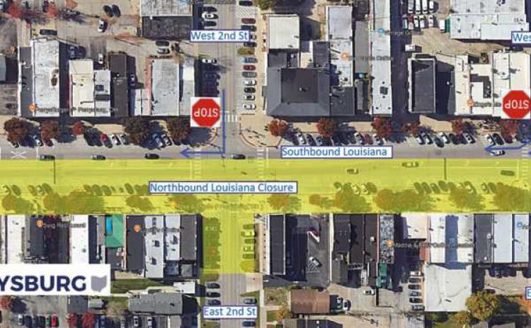 A map of the temporary traffic changes happening on Louisiana Avenue during Phase 2. The yellow highlight indicates where construction will be.