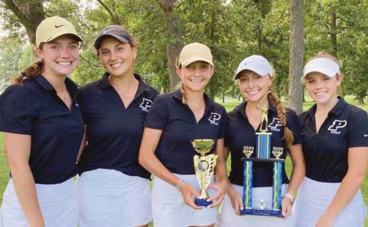 The Yellow Jackets girls golf team after winning the Findlay Invitational. Pictured, from left, are: Olivia Eisaman, Paige Feldkamp, Sydney Deal, Ariyah Ellis and Lilly Pafford.