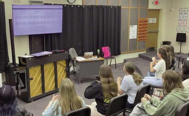 Perrysburg students practice a melody with Sight Reading Factory, a digital, on-demand sight-reading platform designed to help build music-reading skills.