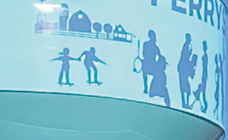 Last week, the silhouette was repainted in a shade of blue on the water tower.