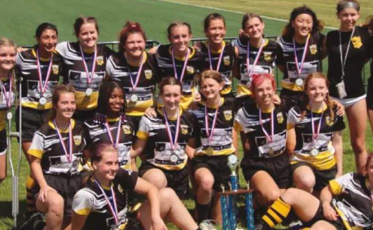 The girls rugby team: back row, left to right, Tess Ley, Angelina Mata, Molly Cherry, Jadyn Roth (Co-Captain), Olivia Allen (Co-Captain), Bianca Metreger, Kenzie Morris, Annabel Shim, field assistants Kasey Hill and Ailey Merrick. Middle row: Rylie Thorstensen, Sharrah Vaughn, Evelyn Okenka, Kate Magoun, Emma Michael, Keely Merrick. Front row: Maizie Kies, Emalyse Higgins.