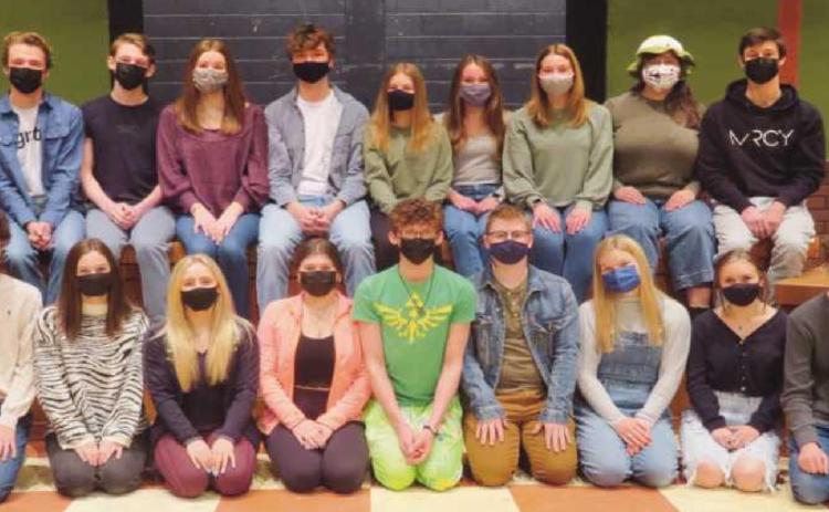 Cast, from left, front row: Max Baca, Cecily Hayward, Avery Snyder, Dakota Bach, Collin DeVincent, Jacob Benington, Lindsay Sanderson, Merritt Backus and Clayton Snyder. Back: Caleb Gildner, Evan Boyers, Rowan Creps, Owen Dennis, Katie Kleeberger, Grace Ermie, Megan Bartalsky, Natalie Merriman and Luke Knight.