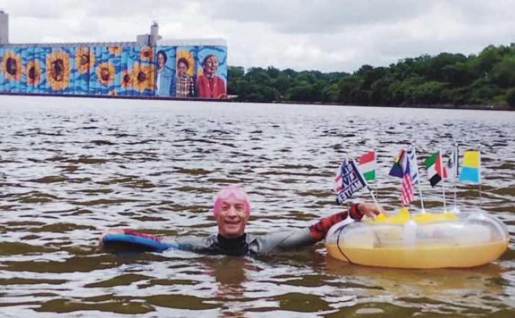 67-year-old yoga instructor Joe Sparks during his latest 13.5-mile fund-raising swim.
