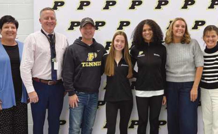 Board Vice President Lori Reffert, PHS Principal Aaron Cookson, Pat Giammarco, Penelope Giammarco, Madison Watkins, Karleen Vrzal and Coach Kelly Carter