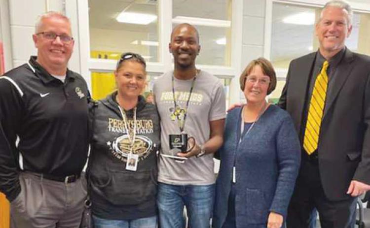 Pictured, from left, are: Marjoe Cooper, principal, Ft. Meigs Elementary School; Kim Schumaker, bus driver; Darryl Edge, dean of students, Ft. Meigs School; Michelle Walland, playground monitor at Ft. Meigs School and bus driver, and Thomas Hosler, superintendent, Perrysburg Schools.