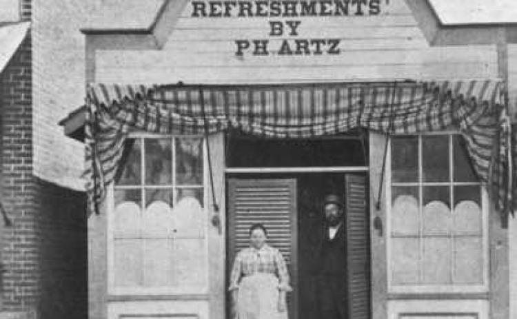 Philop and Sophia Artz saloon about 1880. It is speculated that the saloon was once at 105 Louisiana, and later moved to 111.
