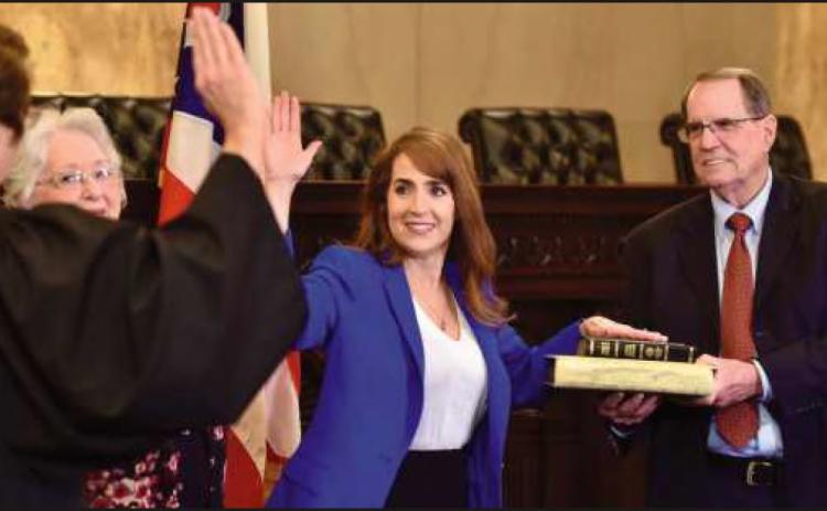 State Senator Theresa Gavarone is sworn in during opening day ceremonies at the Ohio Statehouse in Columbus.