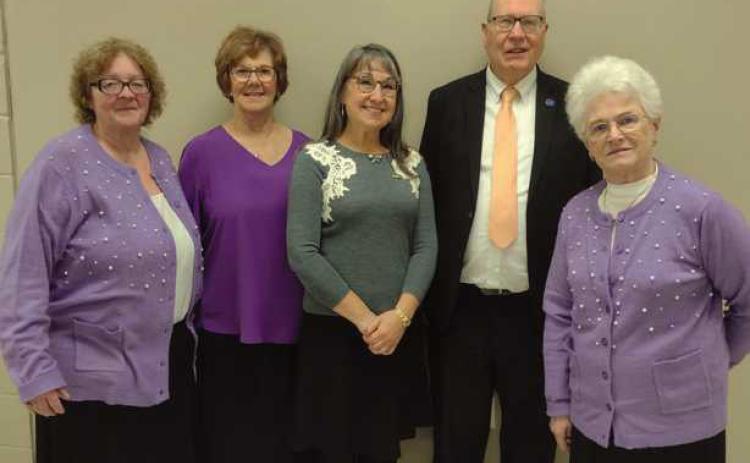 Pictured from left to right: Conductress Linda Hendricks, Worthy Matron and Protem Becky Henderly, new member Julie Roberts, Worthy Patron Dan Garringer and Associate Conductress Diane Worcester.
